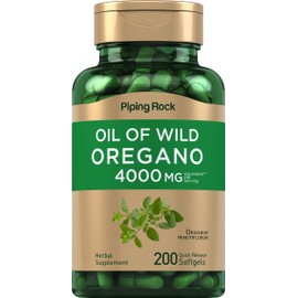 Piping Rock Oregano Oil Softgel Capsules 4000mg | 200 Pills | Herbal Extract Supplement | Wild Harvested | Non-GMO, Gluten Free