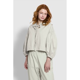 JAJU [JAJU] Women's Loose Fit Shirred Sleeve Blouse_Khaki Gray
