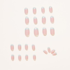 24PCS Square French Faux Nail Glossy Medium Length Press Nail Full Cover Nail Tips for Women and Daily Decoration (Green)