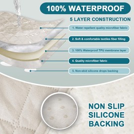 Turquoize 2 Pack Waterproof Armrest Covers for Chairs and Sofas - Couch Arm Covers with Side Pocket Anti-Slip Furniture Protector Washable Armrest Slipcovers, Ivory