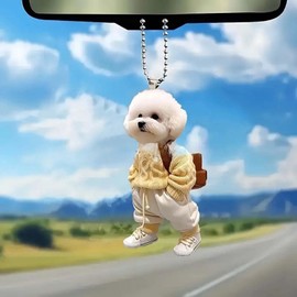 Car Decoration, Car Pendant Keychain, 2D Dog Acrylic Key Ring, Stylish, Women's Moe Goods, Car Charm, Cute Teddy Dog Leisurely Walk Leisurely Walk Key Chain Accessory