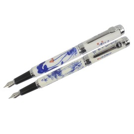 Xiaoyu 2PCS Jinhao 950 Blue and White Porcelain Fountain Pen Medium Nib 18KGP - Bamboo & Lotus