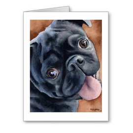 DJ Rogers Fine Art Black Pug - Set of 10 Note Cards With Envelopes