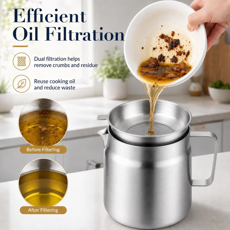2L 304 Stainless Steel Deep Fat Fryer with Oil Strainer