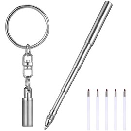 Operitacx Keyring Pen Key Ring Small Pen Retractable Ballpoint Pen Stainless Steel Mini Ballpoint Pen Key Ring Telescopic Pen Stainless Steel Pen with Refills