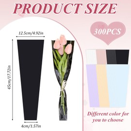 Whaline 300 Pieces Single Rose Sleeve Single Flower Wrapping Bags Colorful Plastic Single Flower Packaging Cellophane Sleeves for Wedding Birthday Mother's Day Valentine's Day DIY Craft, 6 Colors