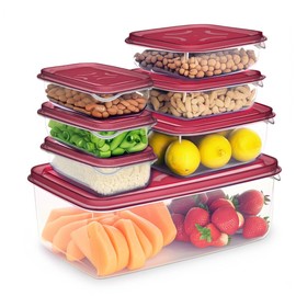 DecorRack 7 Piece Food Storage Container Set, BPA Free Plastic Containers with Lids, Reusable, Nesting, Microwave and Freezer Safe, Red (Set of 7)