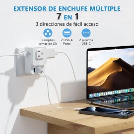 Enchufe Regleta Multicontacto Triple Portatil Con 4 Usb