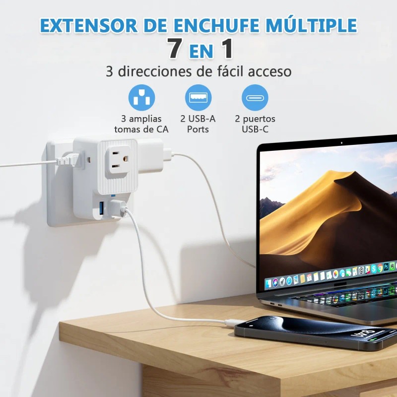 Enchufe Regleta Multicontacto Triple Portatil Con 4 Usb