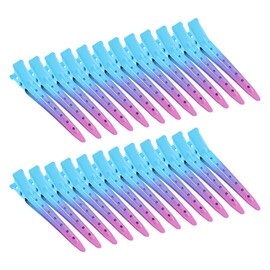 24 Packs Duck Bill Clips, Bantoye 2.75 Inches Rustproof Metal Alligator Curl Clips with Holes for Hair Styling, Hair Coloring, Gradient Blue