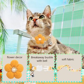Cat Collar, HYQHYX Breakaway Kitten Collar with Flower,Rhinestone Kitty Collar with Bell, Floral Pet Collar with Safety Buckle for Cats and Puppy Dog