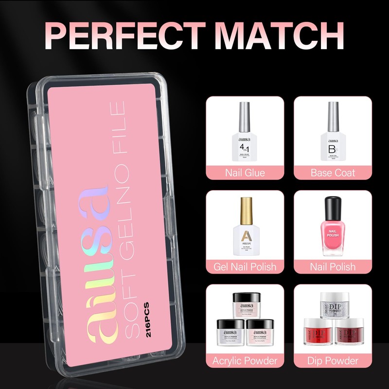 AILLSA Short Coffin Nail Tips Clear Gelly Nails Tip Half
