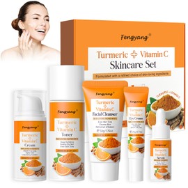 Fengyang Vitamin C Skin Care Set, Gift Set, Turmeric Face Care Sets, Face Care Gift, Vitamin C Skin Care Set with Cleanser, Toner, Serum, Cream, Eye Cream, Pack of 5