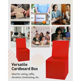 Uniclife 6 Pack Ballot Box with Slot 6" x 6" x 6" Suggestion Box Raffle Boxes Donation Boxes for Fundraising Red Cardboard Boxes with Removable Header for Business Voting Collecting Card Contest