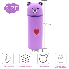 CYGMRFH Kawaii Pencil Case, 2-in-1 Pen Holder, Beautiful Standing Pencil Case, Bear Pencil Holder, School Supplies, Desk Organiser for Children, Students, Adults, School, Office, Open the door, kawaii