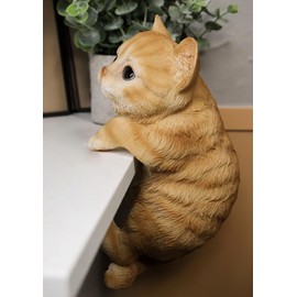 coolboy Hanging Cat Statue Garden Patio Decor,Lifelike Orange Tabby Cat Figurine Kittens Outdoor Statue Decor,Realistic Feline Cat Decor with,Pot Pal Hanging Animal Resin Cat Figurine for Cat Lovers