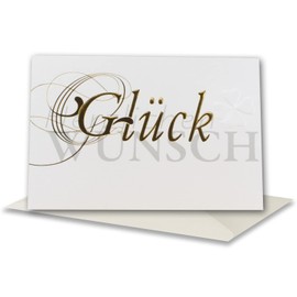 Set of 40 Greeting Cards with Envelopes Natural White - Clover Leaf Motif with Writing Blind Embossing & Golden Foil Embossing - Folding Card DIN B6 17.0 x 11.5 cm - Greeting Card Birthday Wedding