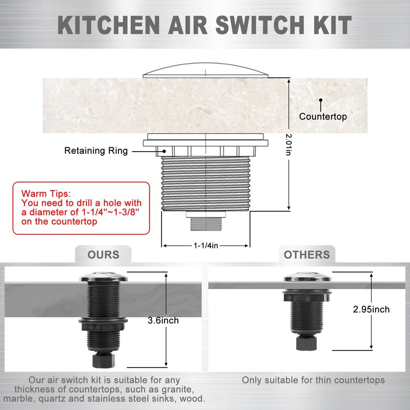 AKEYSRC Garbage Disposal Air Switch Kit, Garbage Disposal Button Brushed