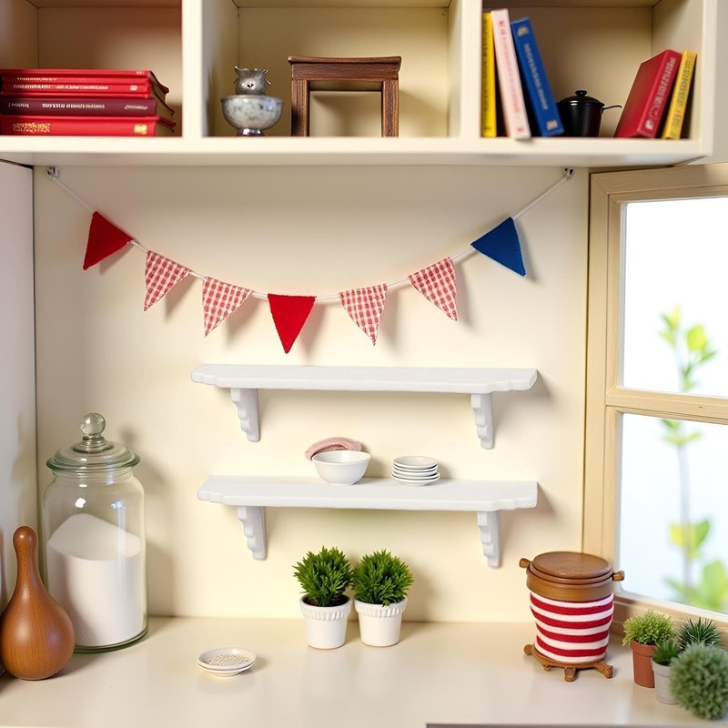 2pcs White Dollhouse Wall Shelves, Dollhouse Storage Wall Shelves, Kitchen