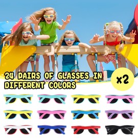 Dhqkqg Kids Sunglasses Bulk, 24 Pack Neon Kids Sunglasses, UV400 Protection Beach Sun Glasses for Boys and Girls, Cool Party Glasses Toy, Party Bag Fillers for Kid Party favours for Birthday