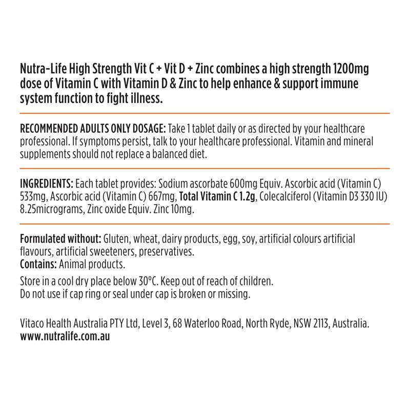 Nutra-Life High Strength Vitamin C + Vitamin D + Zinc