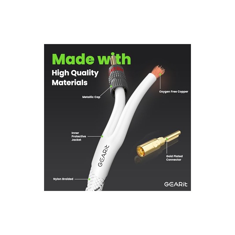 GearIT 12AWG Cable Trenzado Resistente para bocina, Blanco, 1,82m