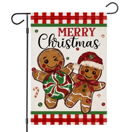 EKOREST Merry Christmas Garden Flags for Outside, Xmas Gingerbread Man with Buffalo Plaid Small Seasonal Decoration for Winter Yard Outdoor Décor 12x18 Inch Double Sided