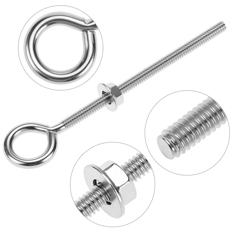 QWORK Stainless Steel Eye Bolts 1/4"x4" with Nuts – Long