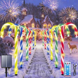 Solar Candy Cane Lights Multicolored, 12PCS Waterproof Candy Cane Christmas Outdoor Lights with 72LED, 8 Modes 1200mAh Solar Powered Outdoor Led Lights for Christmas Pathway, Patio, Garden Decorations