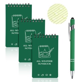 OT-NVWOZR 3PCS Waterproof Notebook, 3" x 5" All-Weather Pocket Notepad with Pen, Small Spiral Memo Pads Field Notes Pad, 50 Sheets Lined Pages for Outdoor Home Office School Recording (3, dark green)