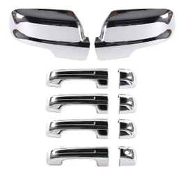 AUCERAMIC Chrome Mirror Cover Caps + Door Handle Covers Without Smart Keyholes Compatible with 2019-2024 Ram 1500 4-Door Extended/Crew Cab Models Only