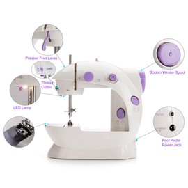Mini Sewing Machine for Beginner by Phildim (2 Speeds, LED Sewing Light, Foot Pedal) - Small Electric Sewing Machines PD-072-UK-A8