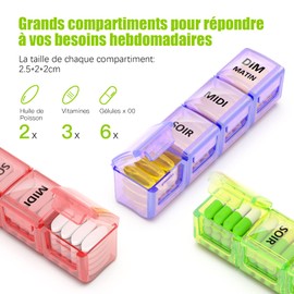 Weekly French Pillendose 7 Tage 4 mal morgens mittags abends abends mit PU Tasche 28 mehrfarbige Fächer (Schwarz)