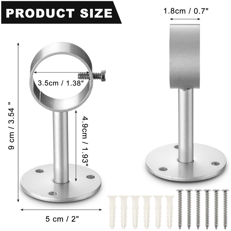 Silver Ceiling Curtain Rod Brackets - 2 Pack, Ceiling Mounted