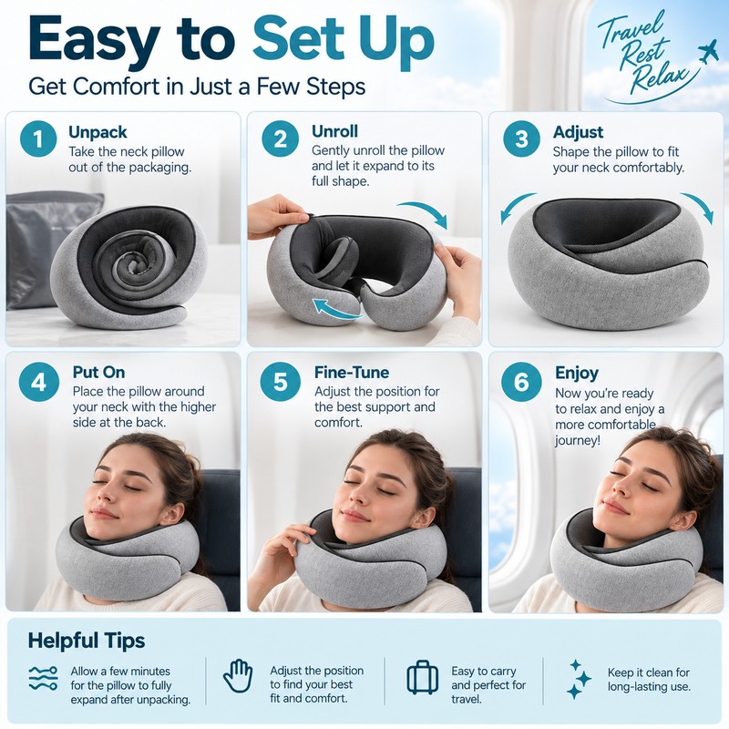 Memory Foam Travel Neck Pillow for Rest – U-Shaped Neck
