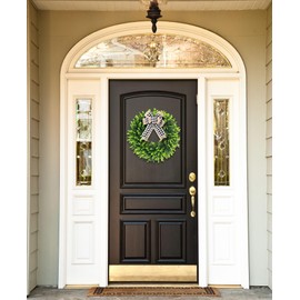 Set of 2, 20‘’ Boxwood Wreath for Front Door, Porch, Window - Foldable Greenery Boxwood Wreaths for Farmhouse Wedding Indoor Outdoor Decor - Spring, Summer, Fall, All Seasons (with Bow)