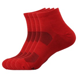 BambooMN Men's Bamboo Athletic Quarter Crew Sock for Home Travel Work and Sport - Small/Medium - Cherry Red - 4 Pairs