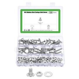sourcing map 50 Set Carriage Bolts and Nuts Kit, 1/4"-20x1-1/2" Stainless Steel 304 Round Head Square Neck Carriage Bolts Screws and Hex Nuts and Flat Washers - Silver