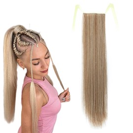 prinfantasy Ponytail Extension Wrap Around One Piece Straight Pony Tial Hair Extensions Synthetic Clip on Hairpiece Extension for Girl Lady Women Ombre Light Brown Mix,GBMW048