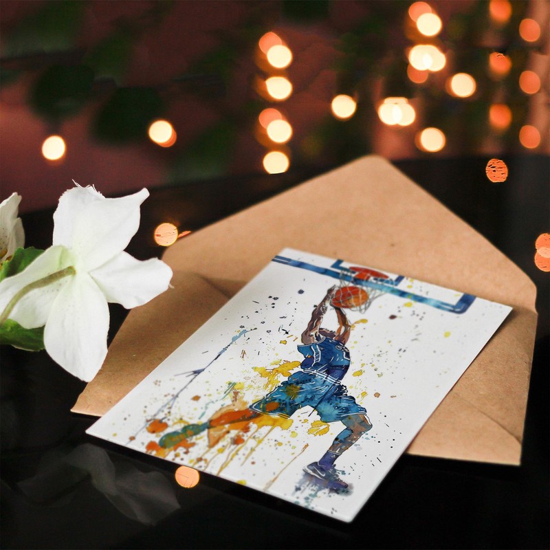 Artery8 Greeting Card Basketball Player Slam Dunk Sport Watercolour For
