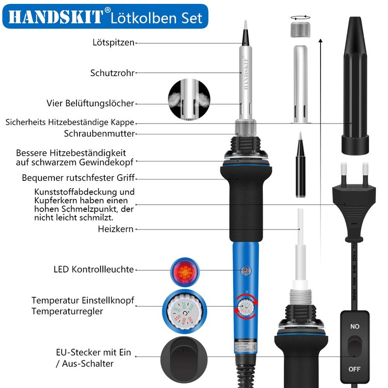 HANDSKIT Soldering Iron Set, 60 W Soldering Iron with Temperature