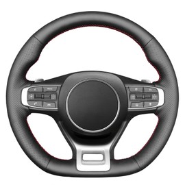 MEWANT - Funda de volante de piel auténtica negra cosida a mano para Kia Sportage 2022-2023 / K5 (GT/GT-Line) 2021-2022