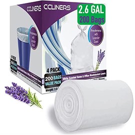 CCLINERS 2.6 Gallon Small White 200 Count Lavender Scented Trash Bags Bathroom Garbage Bags Wastebasket Can Liners for Home Office Bins, 200 Bags