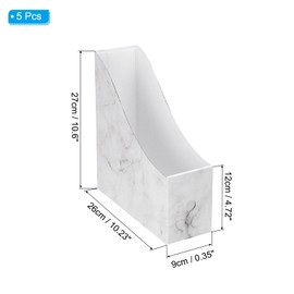 PATIKIL Magazine File Holder Set, 5Pcs Marble Cardboard Foldable Desk File Organizer Storage Box Document Magazine Holder with Labels for, Desk, Shelves, Home, Office Supplies, White Grey