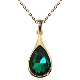 Navachi 18k Gold Plated Crystal Pear-Shaped Zirconia Pendant Necklace 16"+2", Cubic Zirconia