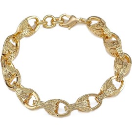 THE BLING KING Men's 8-inch Gold 9mm 3D Patterned Tulip Bracelet: Exquisite Detailing, 8mm Width, Lobster Claw Clasp, Ideal Fit for 8 to 9-inch Wrists with a Luxurious Weight of 26 grams