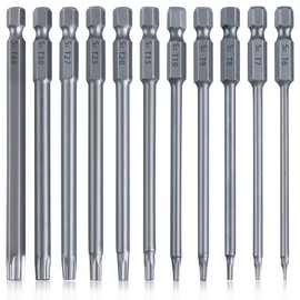 LEONTOOL Torx Screwdriver Bit Set, Set of 11, Hollow Torx Head, T6-T40, Security Torx Bit, Torx Screwdriver Set, 0.25 inch (6.35 mm) Hex Shaft, Length 3.9 inches (100 mm), S2 Steel, Magnetic