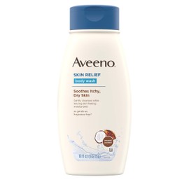 Aveeno Skin Relief Body Wash with Coconut Scent & Soothing Oat, Gentle Soap-Free Body Cleanser for Dry, Itchy& Sensitive Skin, Dye-Free & Allergy-Tested, 18 fl. oz ( Pack of 12)