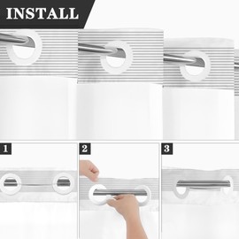 Nesphy No Hook Boho Grey Shower Curtain with Snap-in PEVA Liner Set, Striped Hotel Style with See Through Top Window Double Layers Waterproof Bath Curtain 71x74 Inch