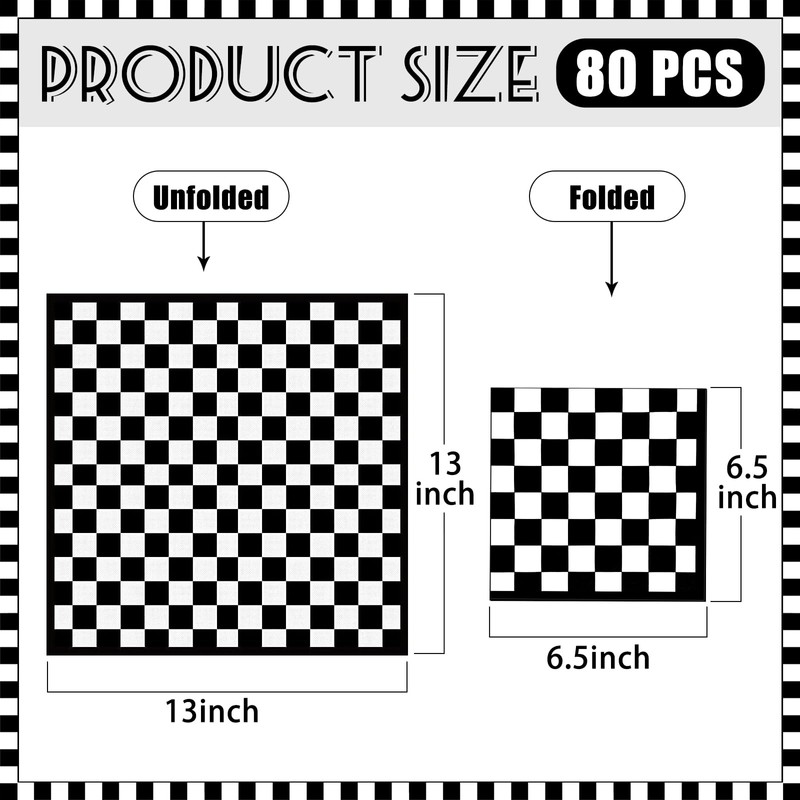 Black and White Checkered Flag Napkins, 160Pcs Checkered Party Napkins